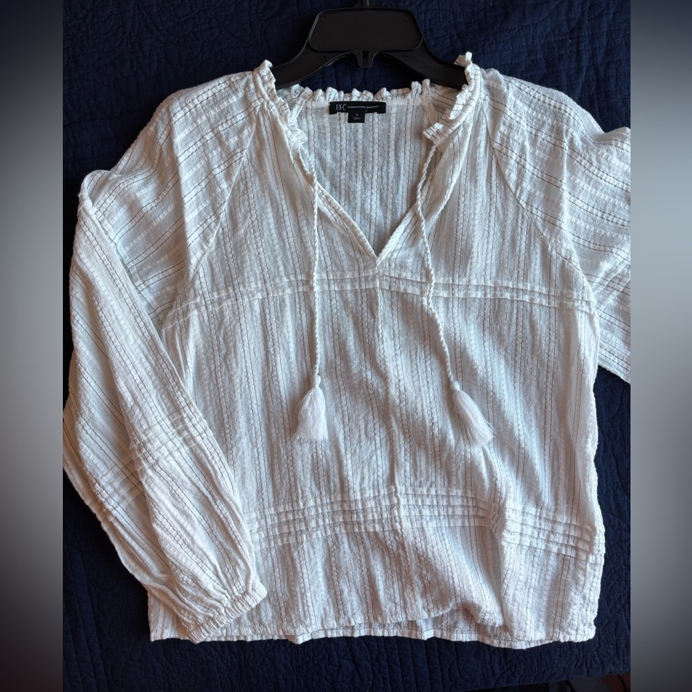 INC White Textured Blouse, Small